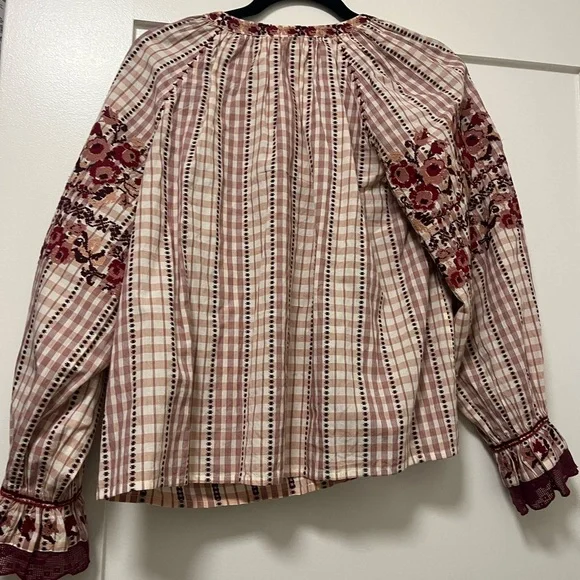 Ulla Johnson Plaid Blouse with Floral Accents - Picture 2 of 4